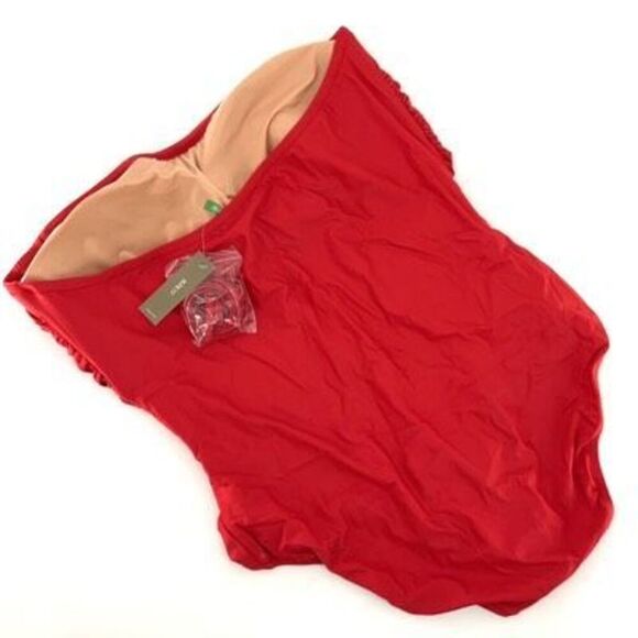 J. Crew Venetian Red BC115 Gemma Ruched Bandeau One Piece Swimsuit Size 20 NWT - Picture 3 of 6
